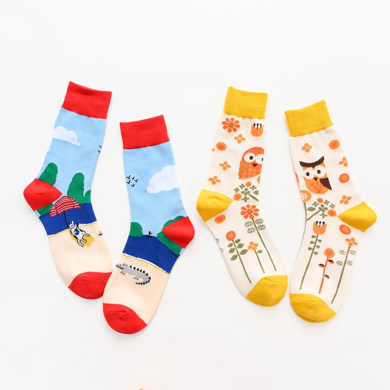 Women Socks Harajuku Cute Crazy Happy Cartoon Colorful Sweet Funny Novelty Kawaii Angel Devil Cotton Calcetines Mujer