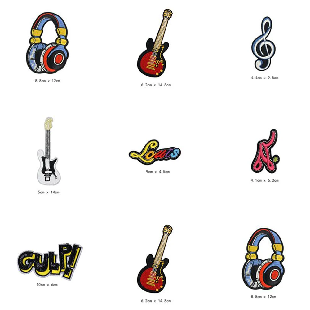 

Music Guitar Note Headset Patches Cap Shoe Iron On Embroidered Appliques DIY Apparel Accessories Patch Clothing Fabric Badges