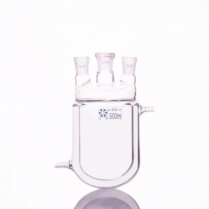 

Double-deck cylindrical three straight necks round bottom flask,Capacity 500ml,Joint 19/26,Mezzanine jacketed reactor bottle