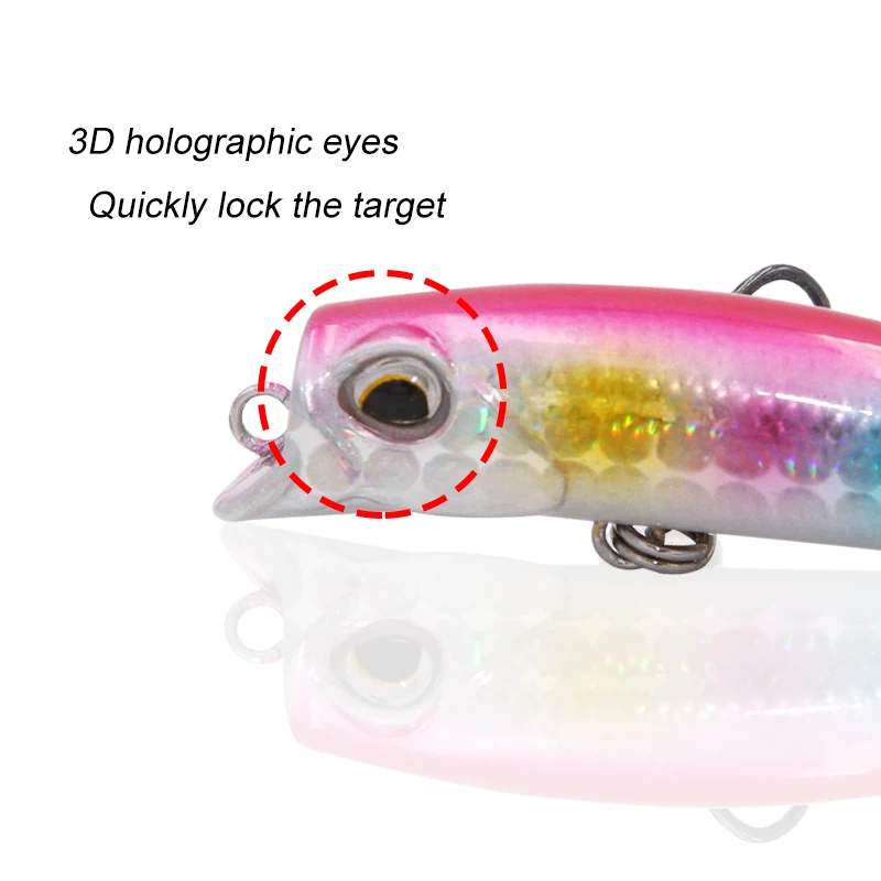 TacklePRO-PO-14 Professional Mini Popper Fishing Tackle, Fresh Minnow, Black Nickel Hooks, All for Bass, Quality