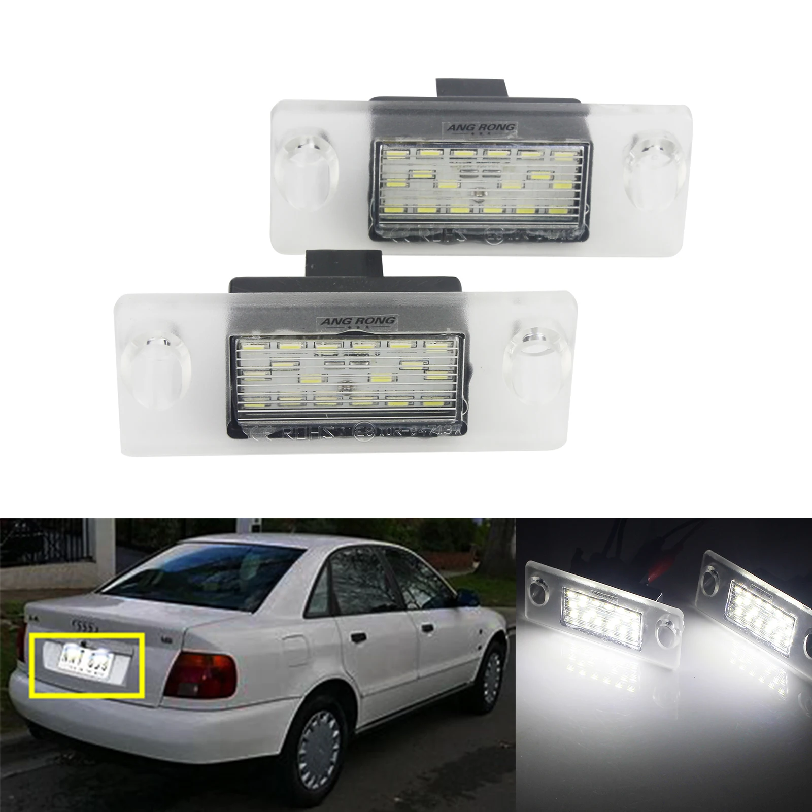 ANGRONG-Luz LED Canbus para placa de matrícula de Audi, lámpara blanca Canbus para A4 B5 1995-2001, 2 unidades