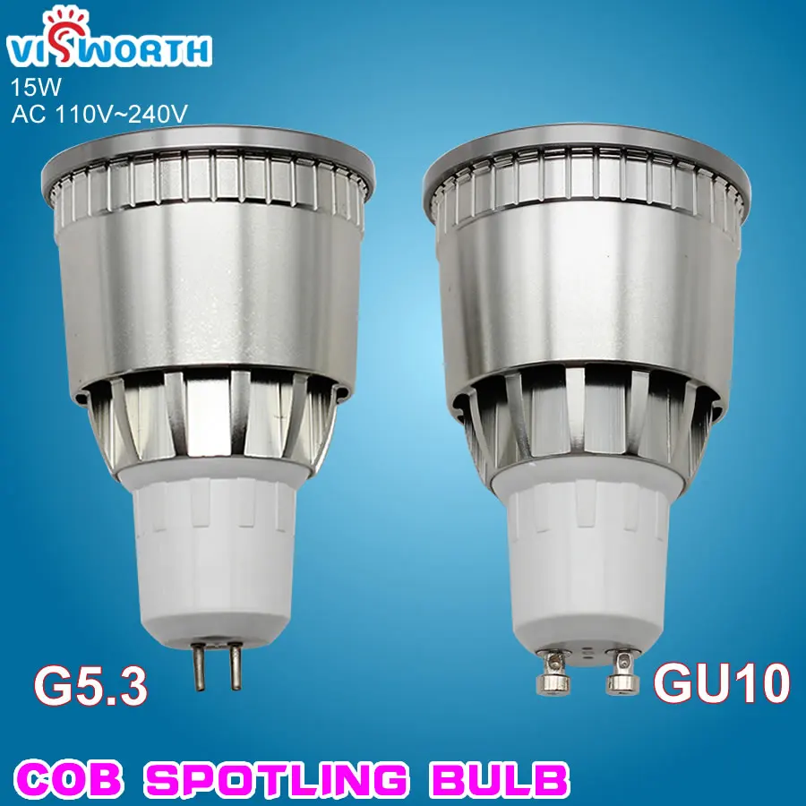 G5.3 Gu10 Led Spotlight 15W Cob Bulb Lighting Ac 110V 220V 240V Warm White Cold White Crystal Lamp