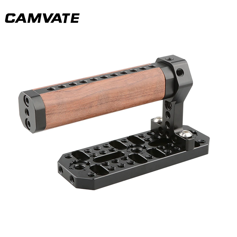 CAMVATE Wooden Handle With Mounting Cheese Plate & Cold Shoe &1/4"-20 Mounting Holes For DSLR Camera(Blackmagic URSA Mini Camera
