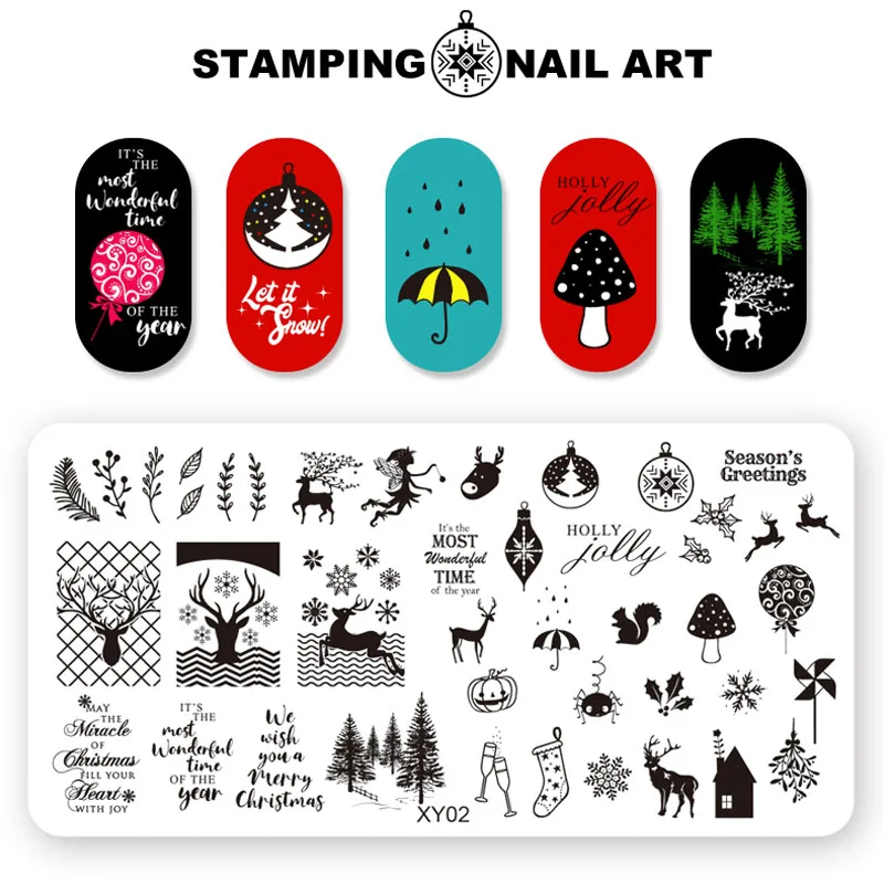 Kimcci Christmas Nail Art Stamping Plate Snowflake Reindeer Tree New Year Pattern Manicure Image Template Festival Nails Stencil