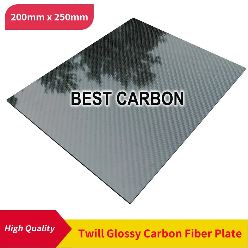 Free Shipping 200mm x 250mm 3K Twill Glossy 100% Carbon Fiber Plate, laminate plate, rigid plate , car board , rc plane plate