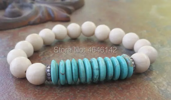 8mm turquoise River Stone Healing Reiki Buddha Yoga Bracelet Elastic Adjustable Stone Bangles