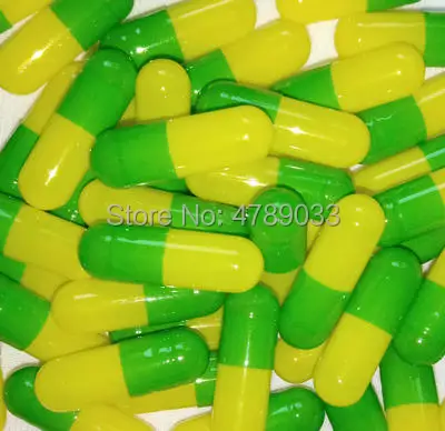 1000pcs Green+Yellow Empty Gelatin Capsule Shells Size0#, DIY Top Quality Medical Powder Packing Bottle, DIY Mask Capsules