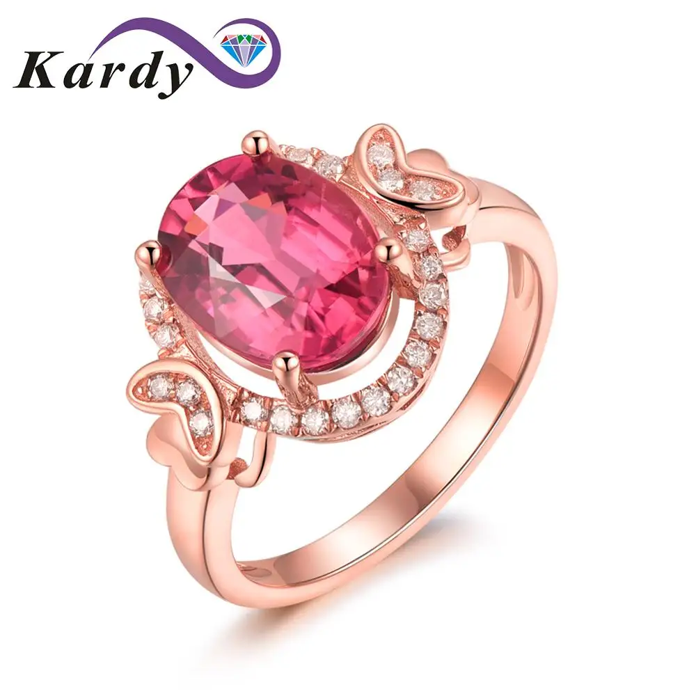 

Attractive Fashion Jewelry 14K Rose Gold Natural Diamond Natural Pink Tourmaline Gemstone Engagement Ring for Women