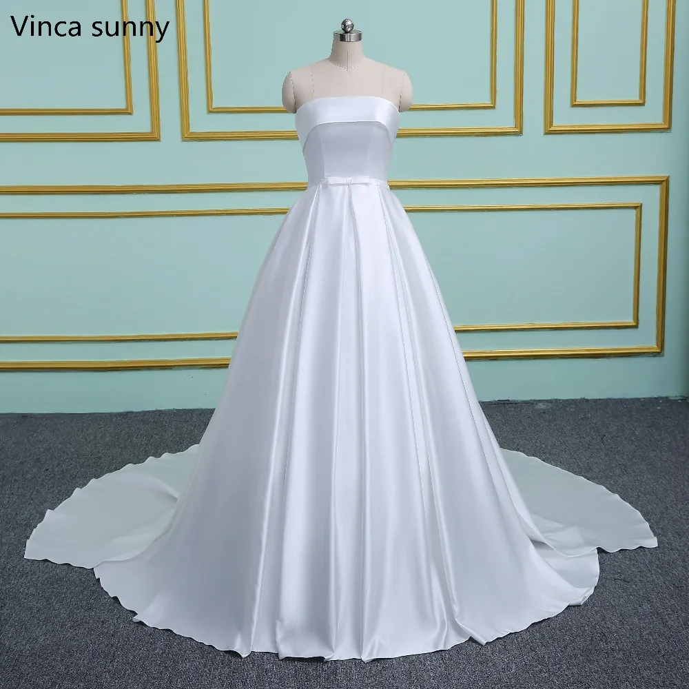 

New Arrival Backless A line Wedding Dress Strapless Vestido De Novia Vintage White Satin Wedding Gowns Robe De Mariage Casamento