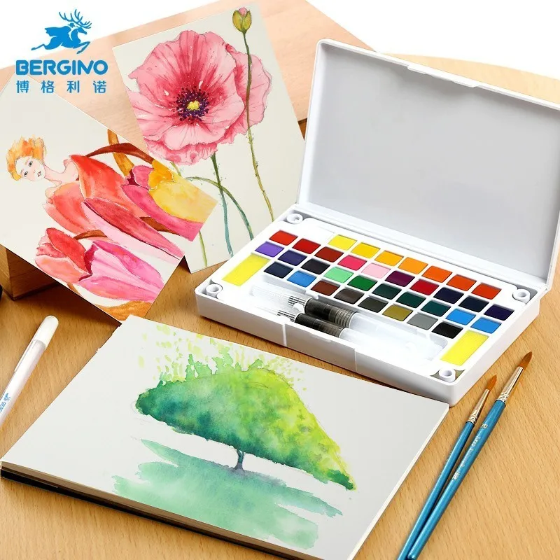 18/24/36 Colors Portable Travel Solid Pigment Portable Watercolor Paints set With Watercolor Brush Pen For Painting Art Supplies