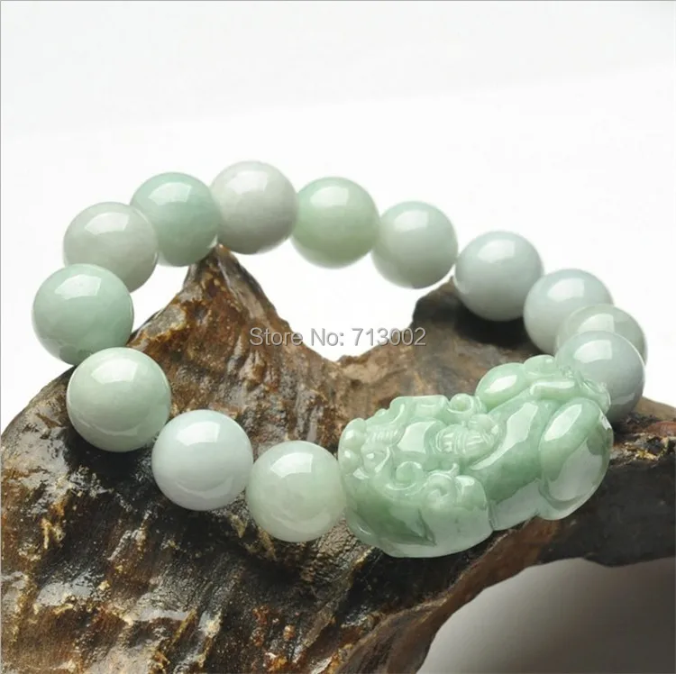 12mm Becautiful Jade jadeite bracelet Mala Bead jadite Bangle Talisman With PIXIU Lucky fortune