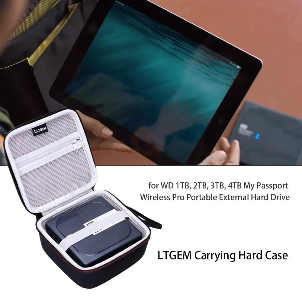 LTGEM Storage Case for WD 1TB, 2TB, 3TB, 4TB My Passport Wireless Pro Portable External Hard Drive -Travel Protective Carry Bag