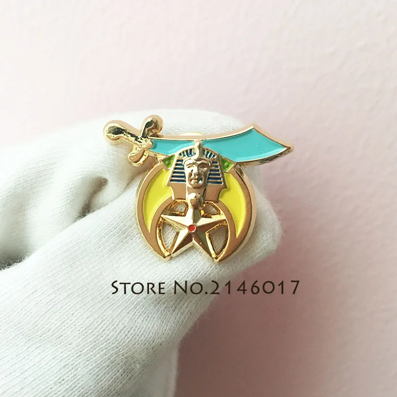 10pcs Free Masons Shrine Pins and Badge Freemason Masonic Scimitar Shriner Soft Enamel Lapel Pin Sword Crescent Moon Brooch 3D