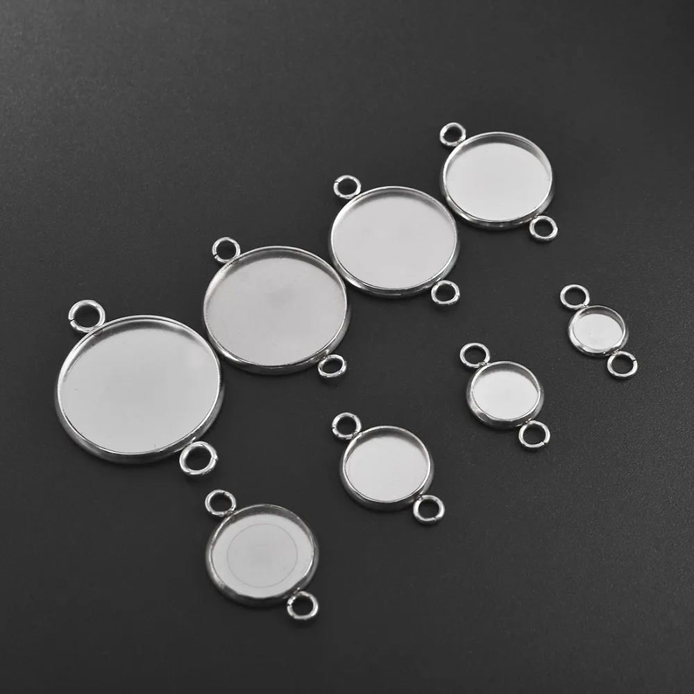 30Pcs/lot Stainless Steel Connector Setting Round Double Loop Cabochon Base Cameo Bezel 6mm 8mm 10mm 12mm 14mm 16mm 18mm 20mm