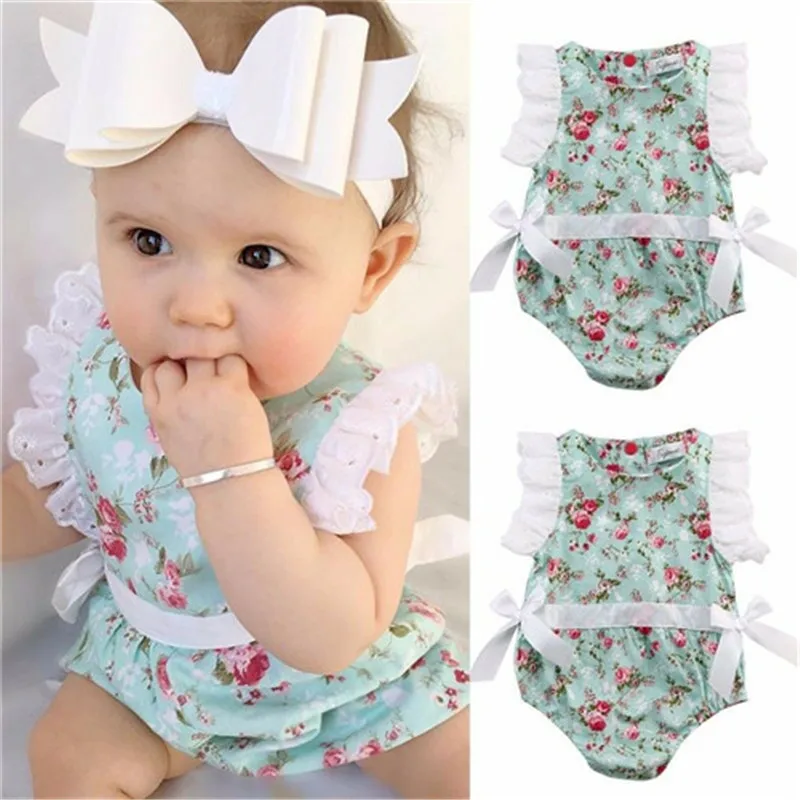 Summer Newborn Toddler Infant Baby Girl Jumpsuit Bodysuit Outfit Sunsuit Clothes Baby Girl Bodysuits Cotton O-neck 0-24M