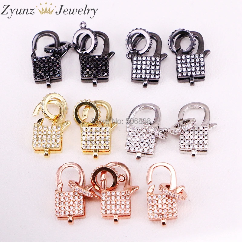 

10PCS ZYZ324-9778 CZ Micro Pave Square Lock Lobster Claw Clasp, Cubic Zirconia Clasp/Link Connector, Jewelry Fittings