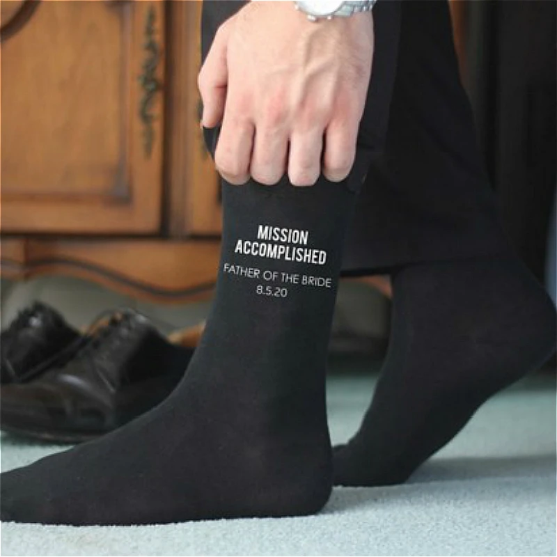 Marry Groom Happy Pure Cotton Men\'s Socks Originality Black Groomsman Socks Gifts For Men