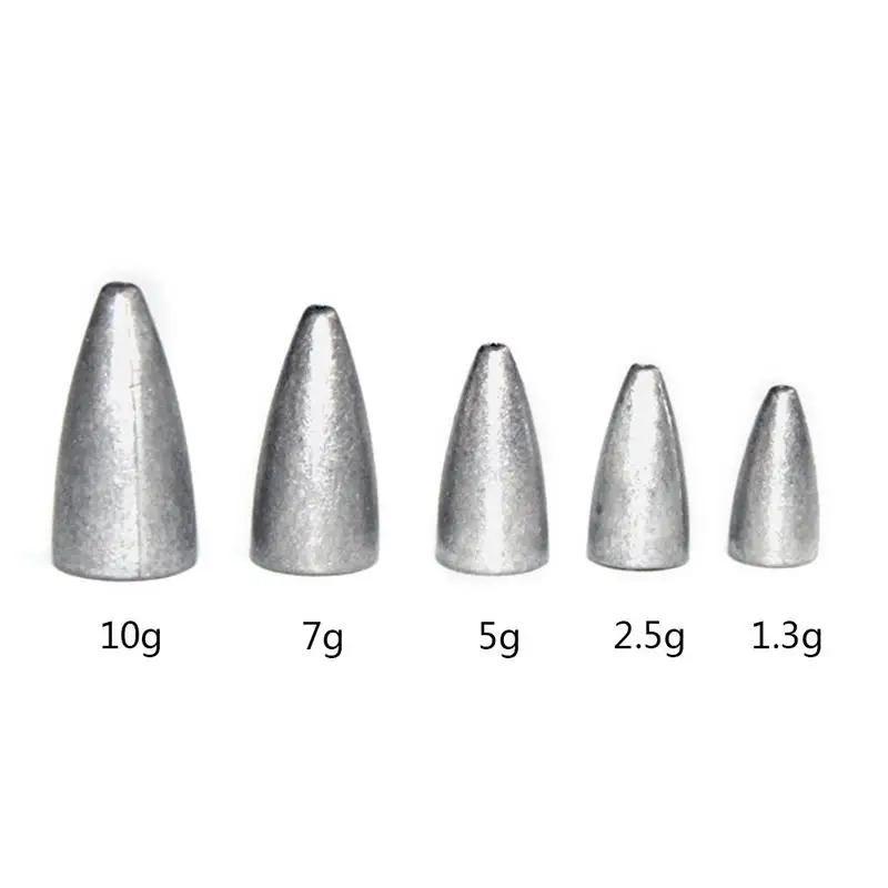 

50pcs/pack Weight Size 1.3g/2.5g/5g/7g/10g Bullet Shaped Weights Lead Sinkers Fishing Lead Sinkers Fishing Accessories