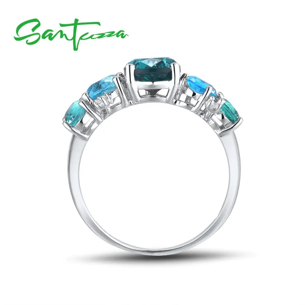 SANTUZZA-Anillo de plata de primera ley y Circonia cúbica para mujer, sortija, plata esterlina 925, Circonia cúbica, Zirconia, circonita, zirconita, color azul brillante