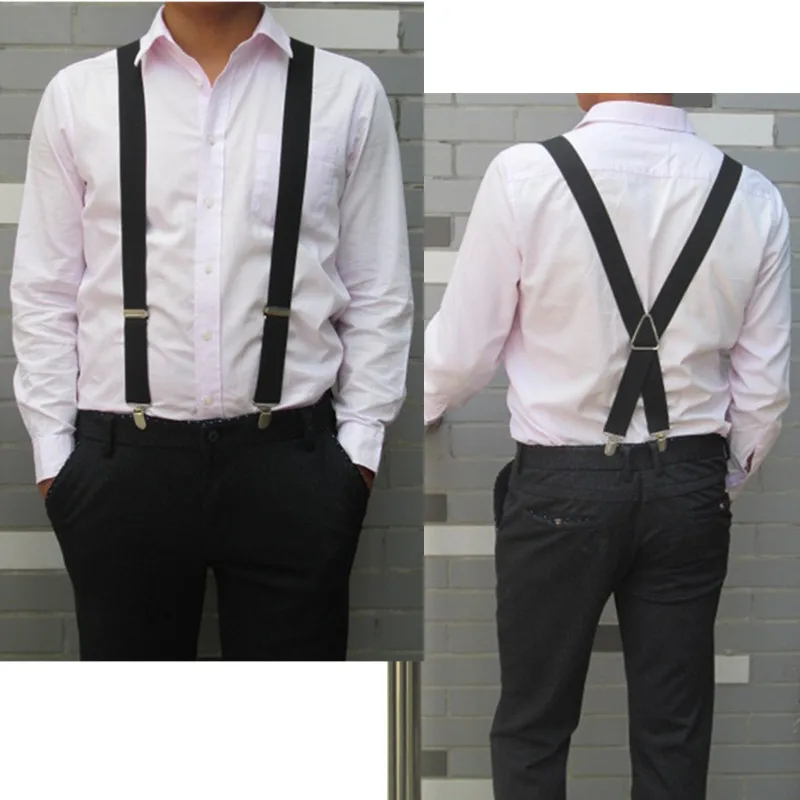 Tirantes con espalda en X para hombre, pantalones elásticos ajustables de BD054-3.5 X 140 cm, color negro, camisa de boda para niños y adultos