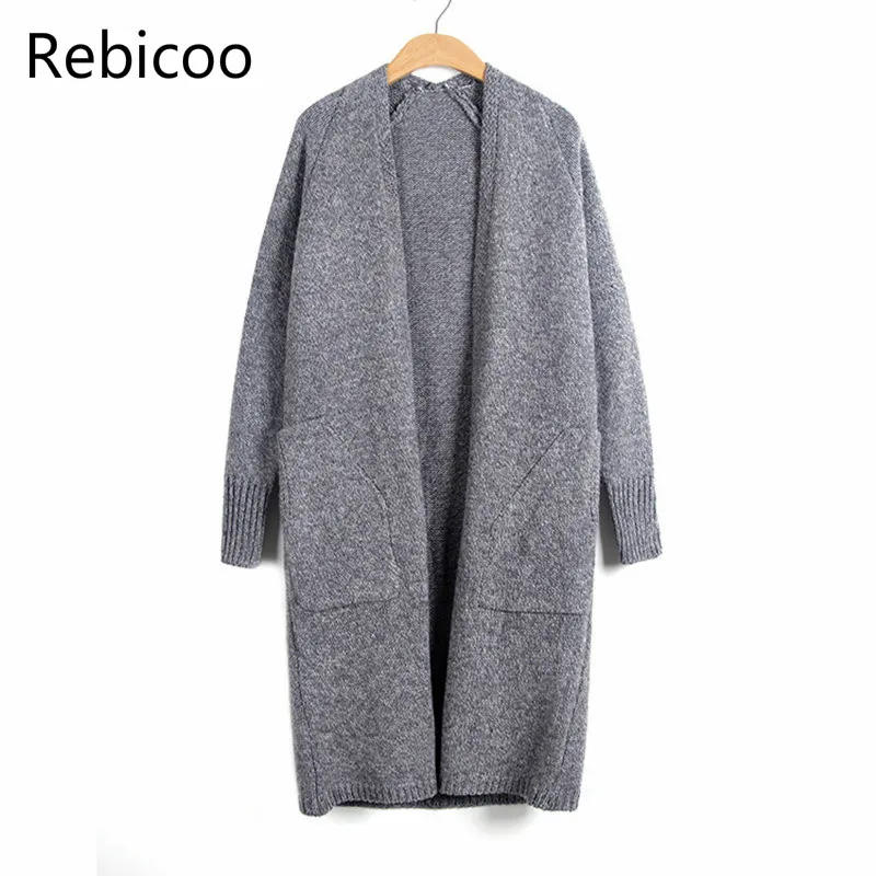 

Knitted Cardigan Women Long Gray Khaki V Neck Bat Sleeve Loose Sweater Ladies Autumn Winter Cardigans Jersey Mujer