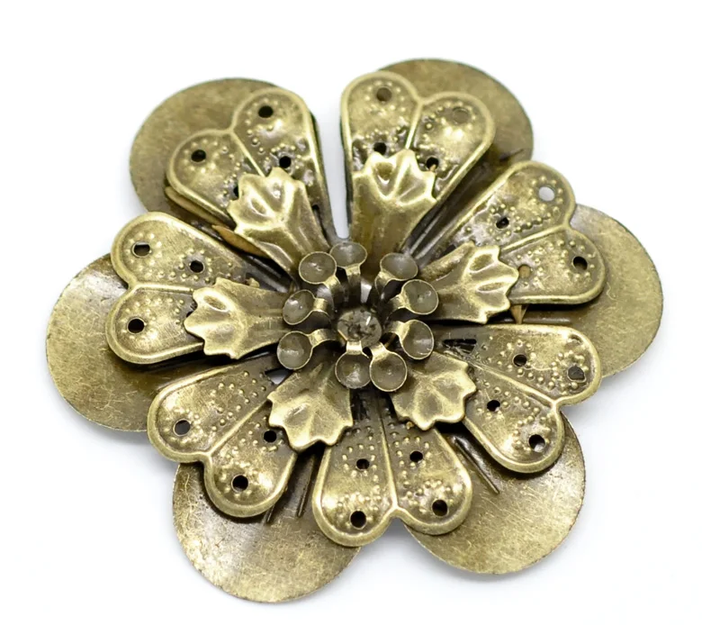 DoreenBeads 10 antyczny brąz filigranowe ozdoby kwiatowe ustalenia 4.9x4.5cm (może pomieścić SS10 rhinestone) (B18562), yiwu
