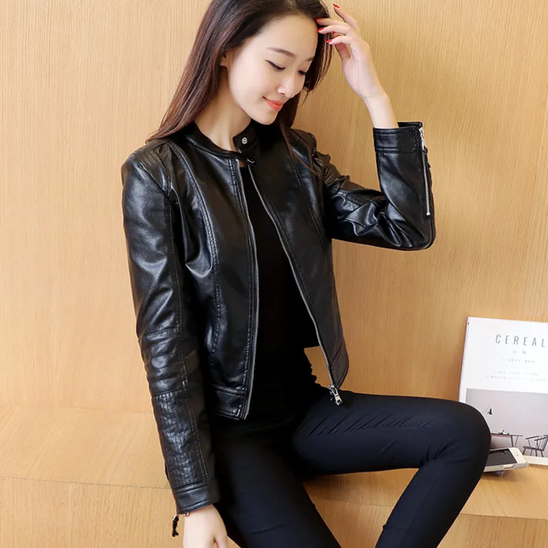 Women Spring Autumn Pu Leather Jacket Casual Slim Soft Moto Jacket Biker Faux Leather Jacket Female Coat Basic Streetwear