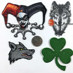 Fine Black Wolf Embroidered Animal Appliques Iron On Kings Poker Lucky Clover Patches for Clothes Bags Shoes Coats Badges Decor