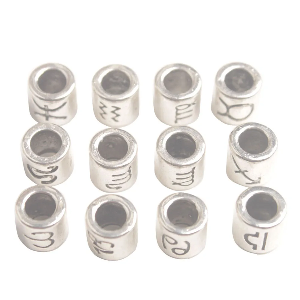 One Box of 264PCS Antiqued Silver Metal Cylinder Zodiac Bead Charms Plus Sign Pendants in Storage