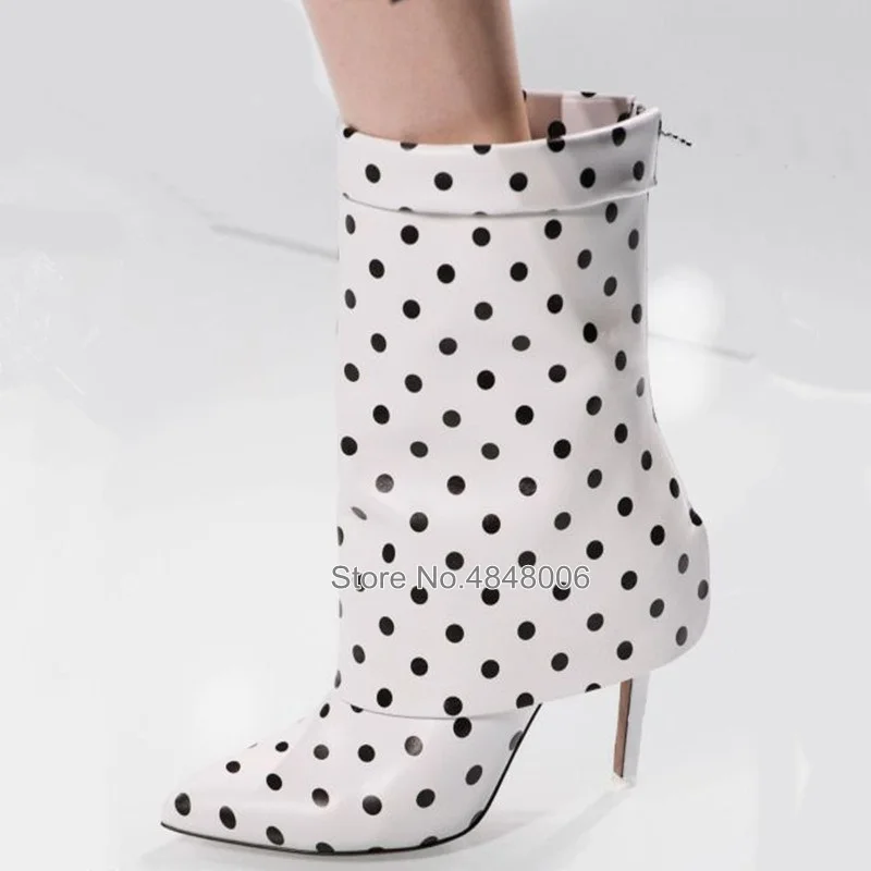 2019 moda Polka Dot donna stivaletti Sexy punta a punta tacchi a spillo tacchi alti Botas nero bianco passerella scarpe misura grande 43