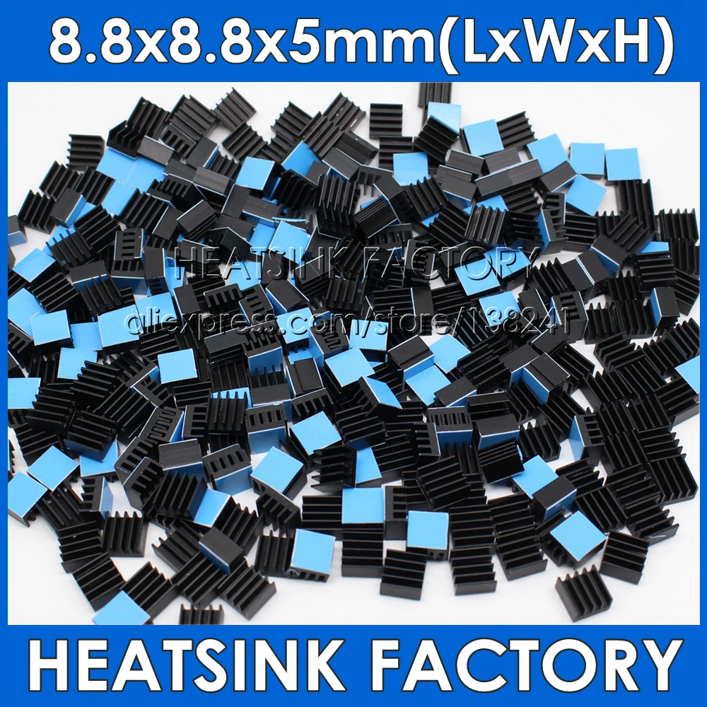 HEATSINK FACTORY 20pcs Aluminum Routing Black Heatsink 8.8x8.8x5mm Chip Cooling Radiator for A4988 Chip With Thermal Pad Stick