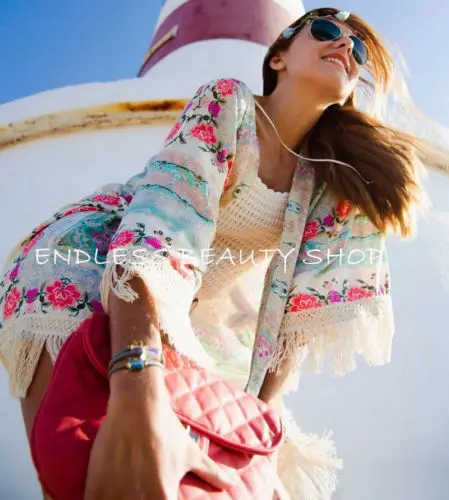 Women Ladies Summer New Boho Hippie Tassels Shawl Top Floral Kimono Loose Blouse Cape Cardigan