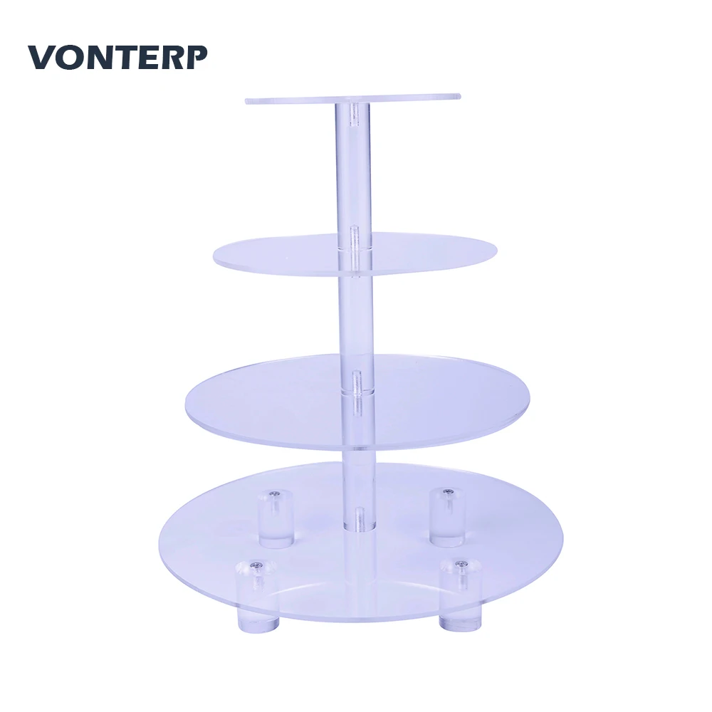 HMROVOOM Transparent Round 4 Tier Acrylic Cupcake Display Stand /clear acrylic cake stand with base