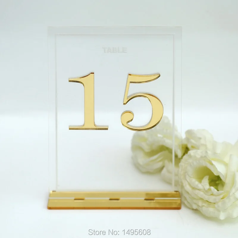 Centerpieces Luxury Clear Acrylic Wedding Table Numbers holders ,Calligraphy Gold Mirror Wedding Signs, acrylic table numbers