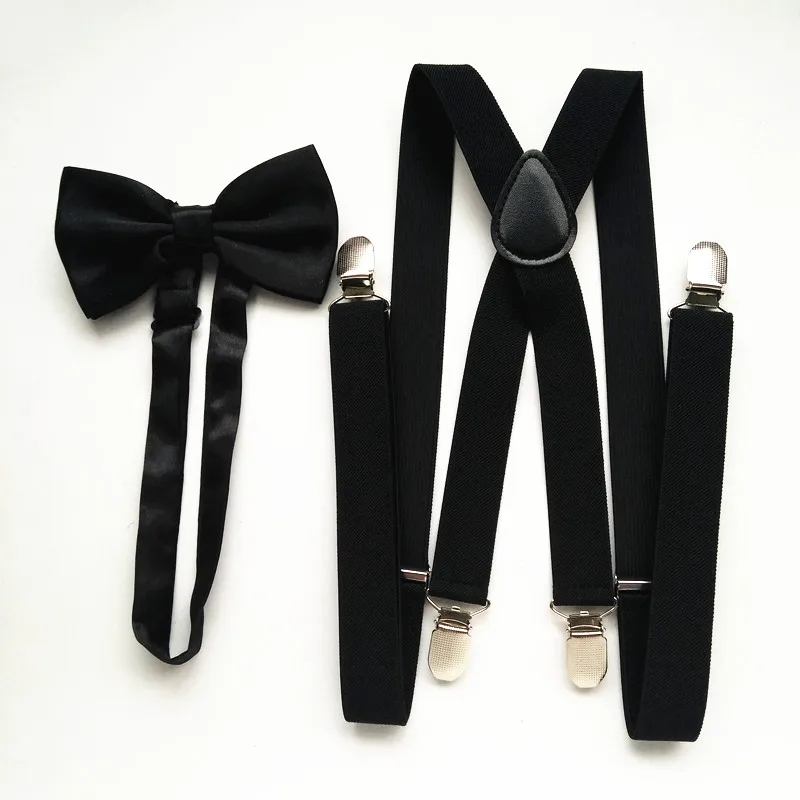 Unisex Adult Suspenders Bowtie Sets 2.5 cm High Elastic Strap PU Leather X-back Suspender Bow Tie Set  Men Women Wedding LB055