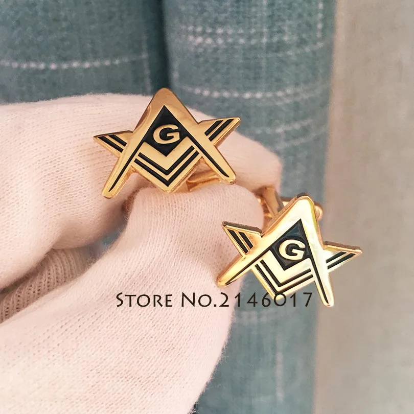 Hot Sale Masonic Fashion Cuff Button Sleeve Cuff-link Lodge Free Masons Freemasonry Square and Compass G Cufflinks Gold Color