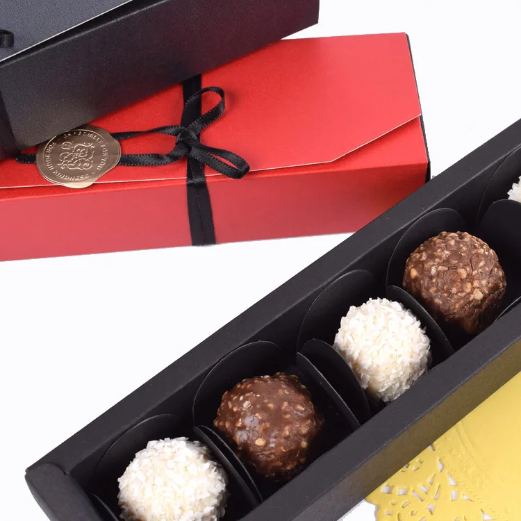 5 PCS Present Gift Box Chocolate Jewelry Wedding Favor Paper Gift Box Candy Red Black Box Packaging Ribbon Sticker Cardboard