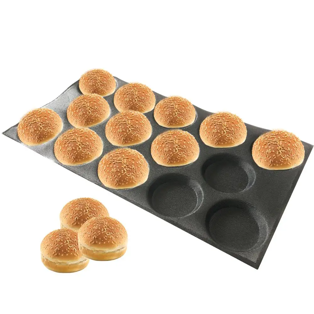 

Bluedrop silicone hamburger form round shape burger baking sheet perforated tartlets fiberglass baking bun mold 5 inch 14 caves