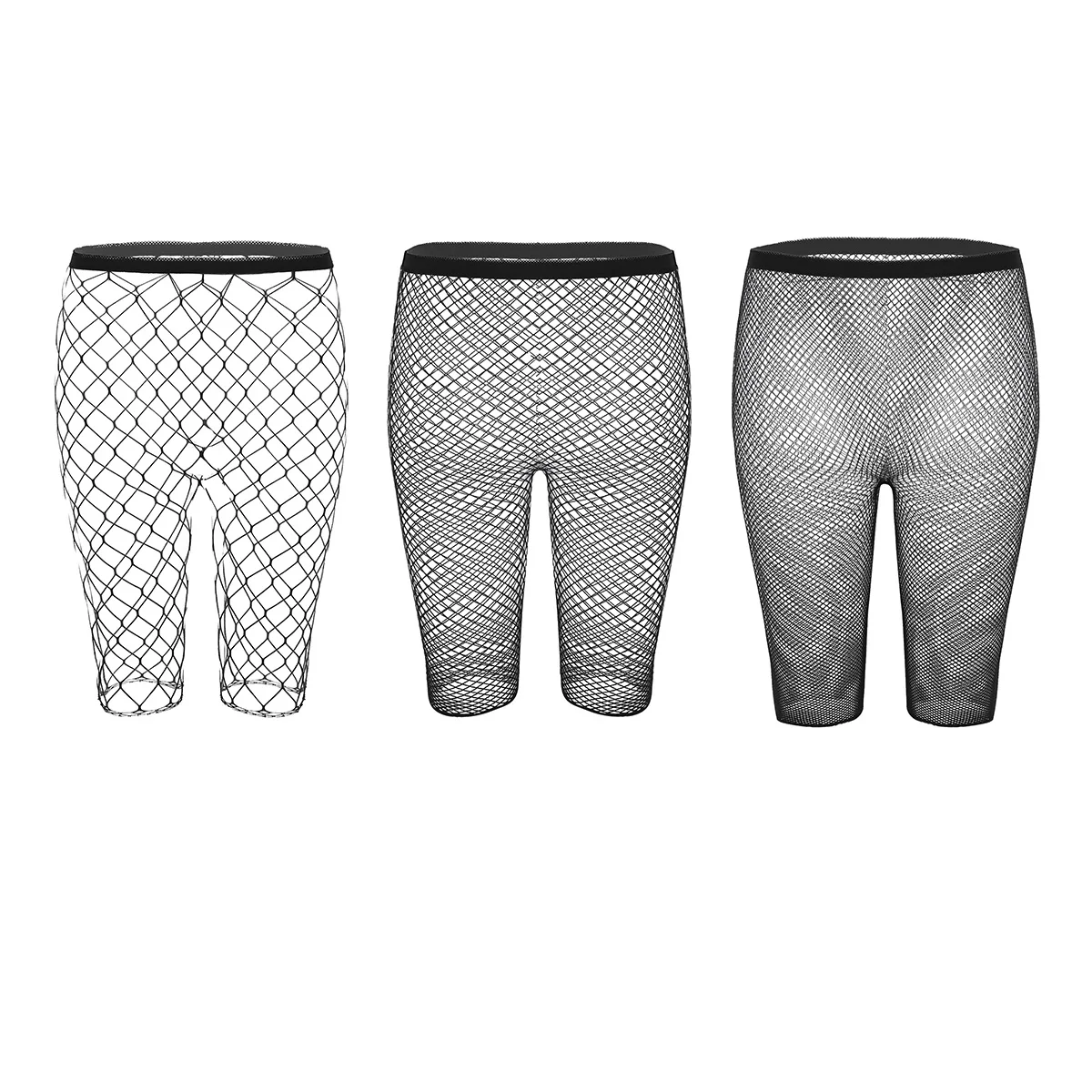 Sexy Women Adults Fishnet Mesh See Through High Waisted Knee Length Legging Half Pants for Legging Pants Nightwear