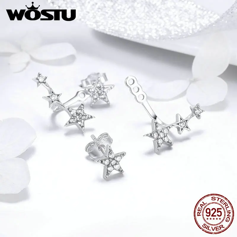 Wostu clássico autêntico 925 prata esterlina brinco com estrelas de prata encantador céu noturno para presente feminino dxe448