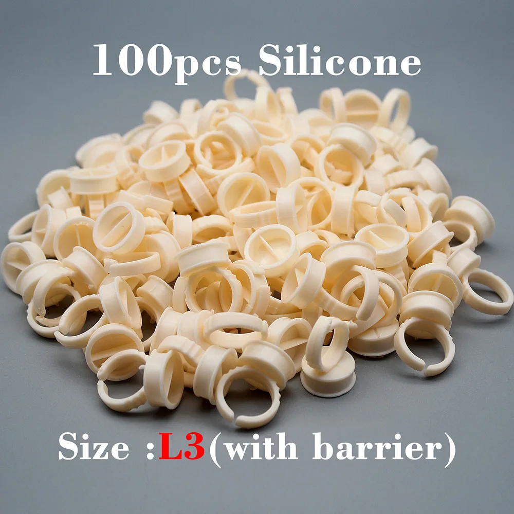 킴치 100개 일회용 타투 색소 홀더 링 팔레트 (그리드 바리어 포함) 속눈썹 연장 접착제 홀더 실리콘