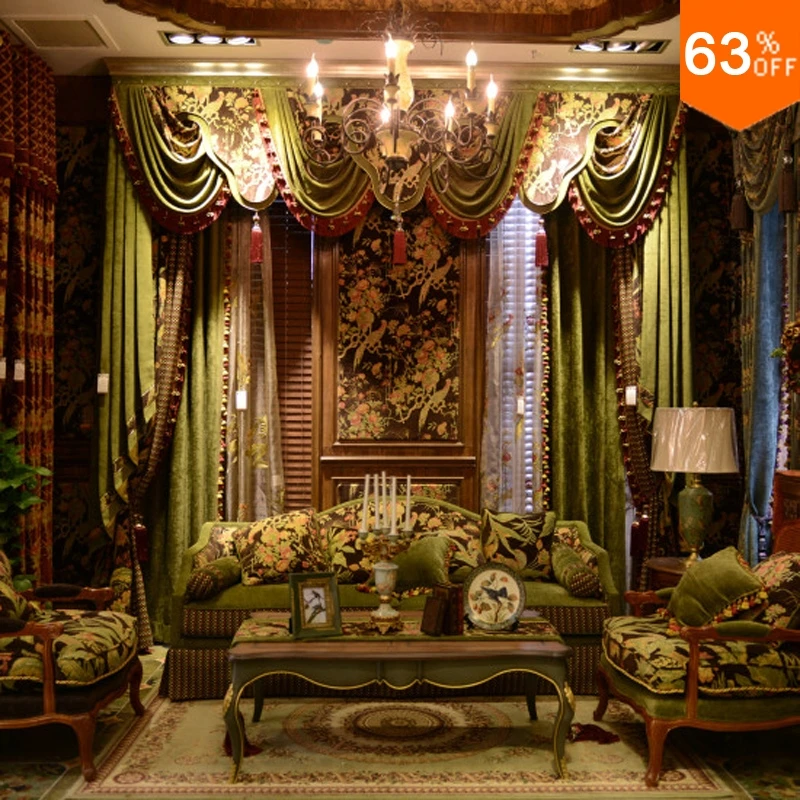 Luxury Valance Curtains in the Living Room, Secret Garden, Luxurious Villa Window, Green Palace Drape, Hotel Curtain for Bedroom