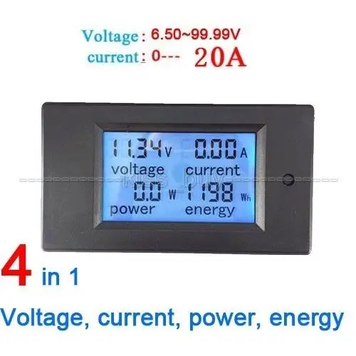 

DC 100V 20A Built-in shunt Ammeter Voltmeter LCD Display Digital Current Voltage Power Energy kWh Meter Battery Monitor Tester