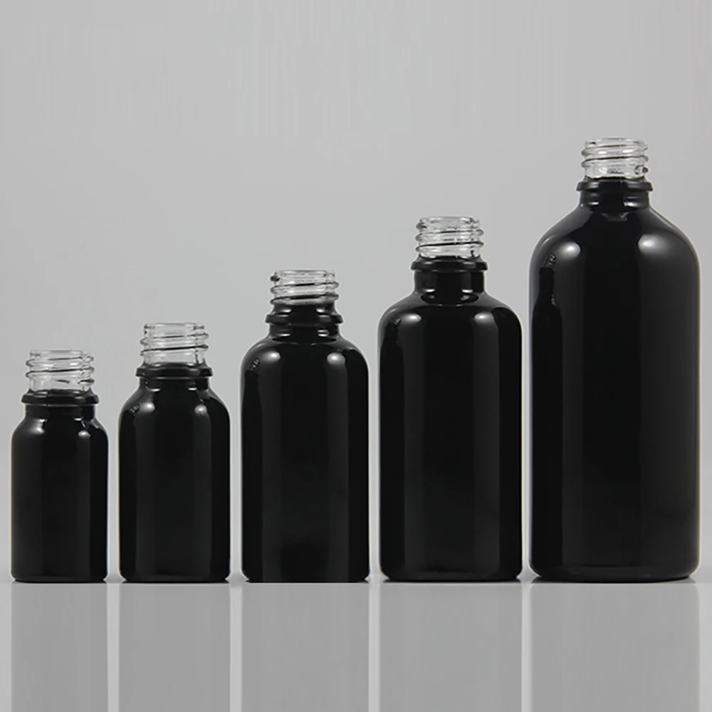 

30ml bright black empty cosmetic bottle, essential oil glass dropper/spray container without caps 18 mm