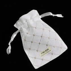 B014 white ramie cotton 12 pieces embroidery gift drawstring bags 5x7 inches sachet bags, travel pouch linen bag