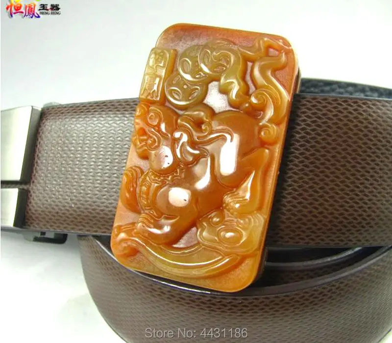 

Hand-Carved Yellow Jade Brave Troops Jadeite Lucky Men Belt Buckle God beast PiXiu Waist Ornament*Appraisal Certificate