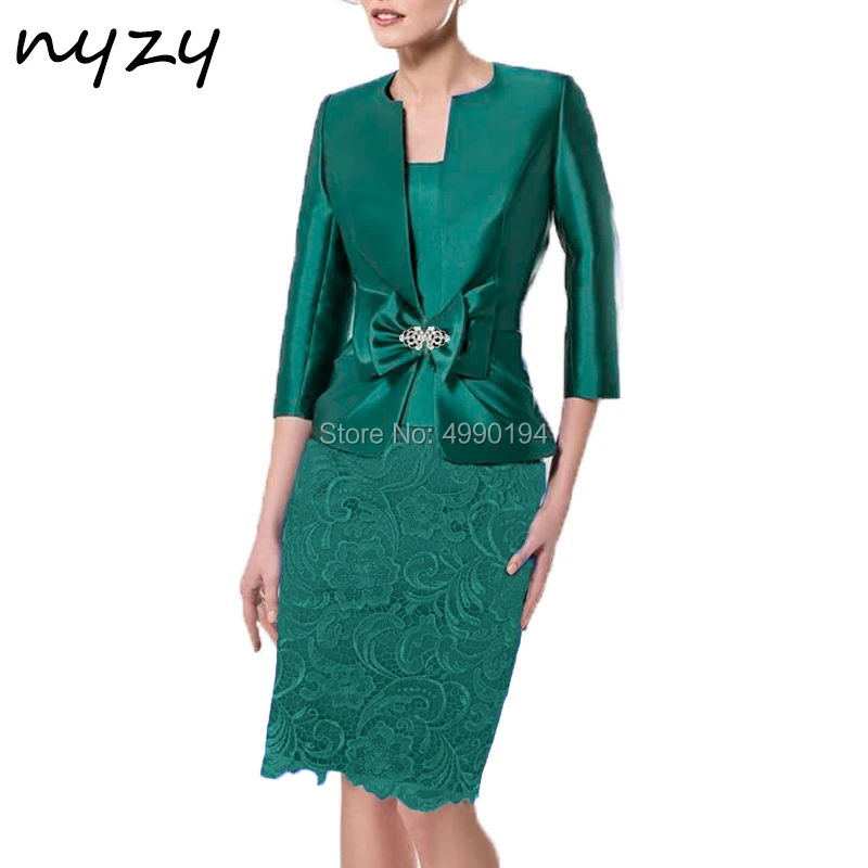 Nyzy m118c duas peças borgonha mãe da noiva vestidos plus size com jaqueta festa de casamento ternos da igreja vestido madrinha