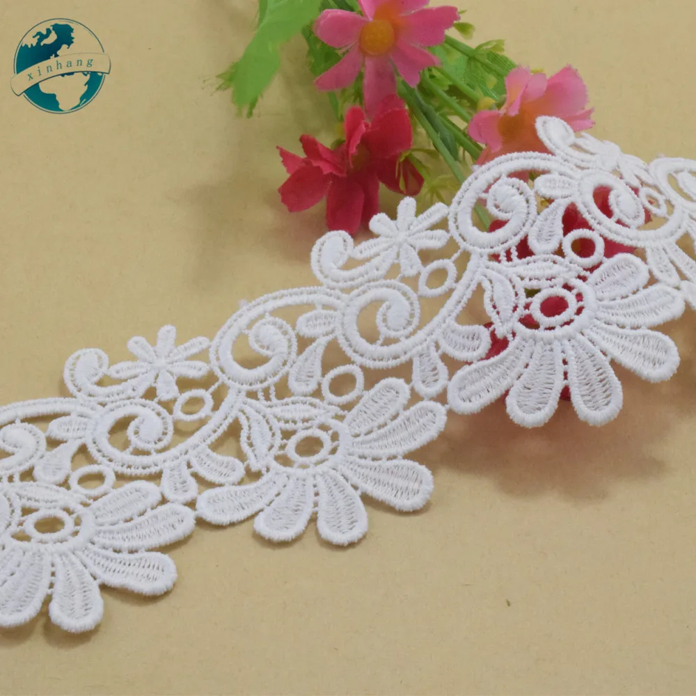 6.5cm White Polyester Embroidery French Lace Ribbon Fabric Guipure Diy Trims Warp Knitting Sewing Garment Accessories#3830