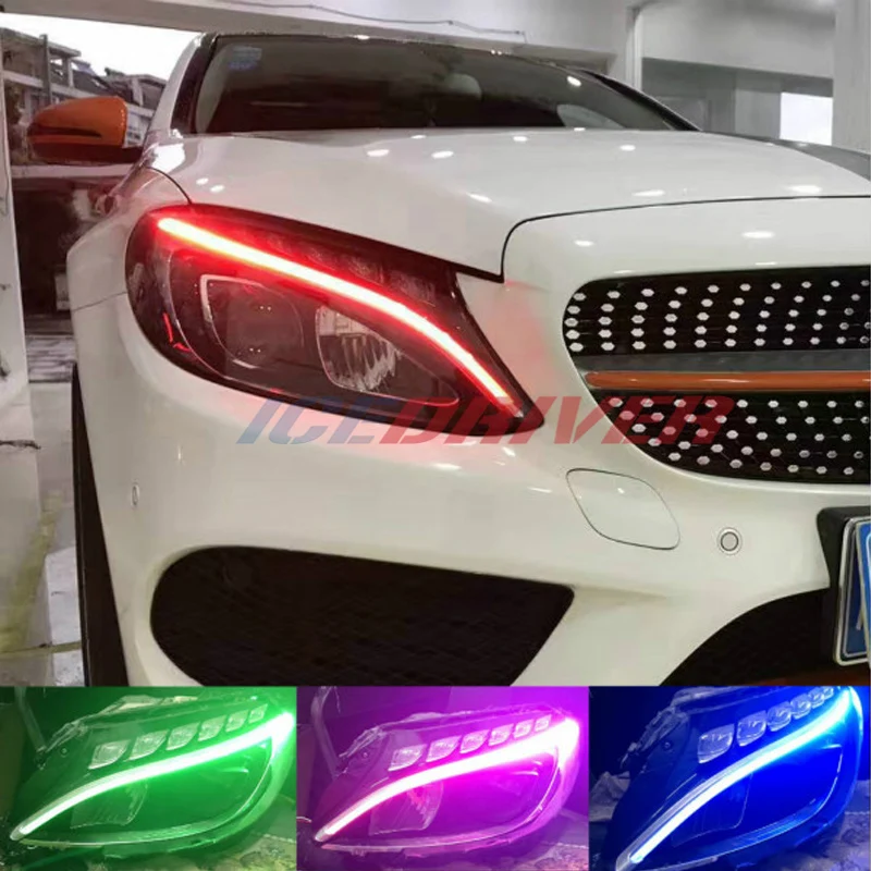 Icedriver for Mercedes Benz C class DRL RGB multicolor LED boards w205 s205 a205 AMG c63 2014-2019 RGBW daytime running lights