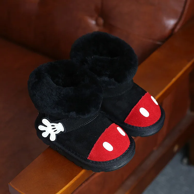 Winter Toddler Baby Girl Cartoon Snow Boot Child Fashion Genuine Leather Black Warm Fur Flat Kid Shoe kid warm shoes